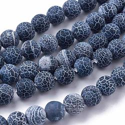 Frosted Natural Agate Beads Strands, Round, Dyed & Heated, Dark Blue, 8mm, Hole: 1mm, about 48pcs/strand, 14.5 inch(G-F367-8mm-05)