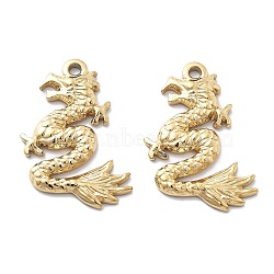 PVD Vacuum Plating 304 Stainless Steel Pendants, Dragon Charm, Real 18K Gold Plated, 21.5x16.5x2.5mm, Hole: 1.8mm(STAS-R130-27G)