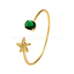 Starfish Rack Plating Brass Cuff Bracelets for Women, with Glass, Long-Lasting Plated, Cadmium Free & Lead Free, Real 18K Gold Plated, 3/4 inch(1.8cm)(BJEW-M040-04G)