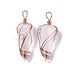Natural Quartz Crystal Copper Wire Wrapped Big Pendants, Rock Crystal Faceted Cone Charms, Rose Gold, 50~50.5x16.5x18~19mm, Hole: 8x3.5~4mm
(G-B073-02RG-04)