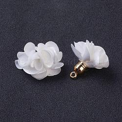 Cloth Pendant Decorations, with Acrylic Findings, Flower, White, 25~30x28~35mm, Hole: 2mm(FIND-P026-D15)