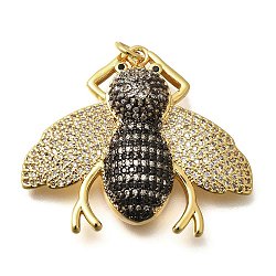 Brass Micro Pave Clear Cubic Zirconia Pendants, Bees Charms, Long-Lasting Plated, Rack Plating, Lead Free & Cadmium Free, with Jump Ring, Real 18K Gold Plated, 31x35.5x6.5mm, Hole: 3.5mm(KK-M309-01G)