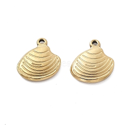 304 Stainless Steel Charms, Shell Charms, Ion Plating(IP), Real 14K Gold Plated, 15x14x2.5mm, Hole: 1.2mm(STAS-M111-30G)