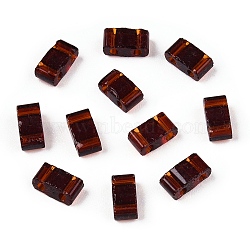 2-Hole Glass Seed Beads, Transparent Colours, Rectangle, Coconut Brown, 4.5~5.5x2x2~2.5mm, Hole: 0.5~0.8mm(SEED-T003-01B-09)