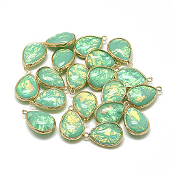 Resin Pendants, with Golden Tone Brass Findings, teardrop, Turquoise, 23x15x7mm, Hole: 1~2mm(RESI-Q185-01B-05)