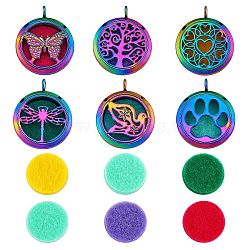 7Pcs 7 Style Rack Plating Alloy Locket Pendants, Diffuser Locket, with Magnetic, with Fibre Perfume Pads, Rainbow Color, 36x30x11mm, Hole: 4mm, Inner Diameter: 22mm, 1pc/style(FIND-SZ0006-01)