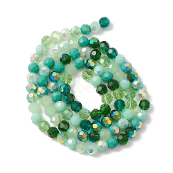 Electroplate Glass Beads Strands, Faceted(32 Facets), Half AB Color Plated, Round, Green, 6x5mm, Hole: 1.4mm, about 100pcs/strand, 20.87''(53cm)(EGLA-YW0002-A05)
