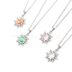 Cat Eye Sun Pendant Necklace with 304 Stainless Steel Cable Chains for Women, Mixed Color, 17.60 inch(44.7cm)(NJEW-JN03974)