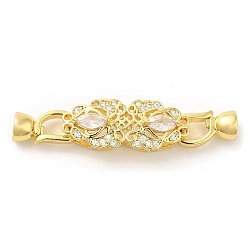 Rack Plating Brass Pave Clear Cubic Zirconia Fold Over Clasps, Long-Lasting Plated, Flower, Real 18K Gold Plated, Flower: 9.5x23.5x8mm, Clasp: 12.5x6x5.5mm, Inner Diameter: 4mm(KK-H447-14G)