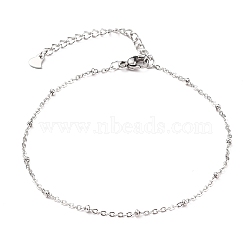 Tarnish Resistant 304 Stainless Steel Cable Chain, Satellite Chain Anklets, with Rondelle Beads and Lobster Claw Clasps, Stainless Steel Color, 8-1/8 inch(20.5cm)(AJEW-AN00327-01)