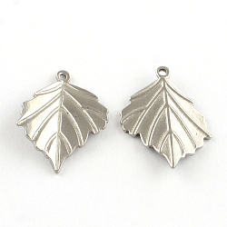 304 Stainless Steel Leaf Pendants, Stainless Steel Color, 23.5x18x1mm, Hole: 1mm(STAS-S040-08P)