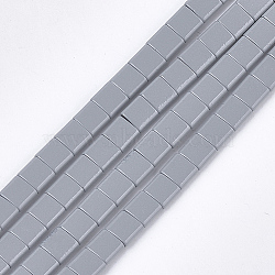 Spray Painted Non-magnetic Synthetic Hematite Multi-Strand Links, For Tile Elastic Bracelets Making, Square, Light Grey, 5x5x2mm, Hole: 0.6mm, about 81pcs/strand, 15.9 inch(G-T124-04H)