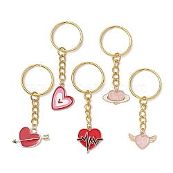 Valentine's Day Heart Alloy Enamel Pendant Keychain, with Iron Split Key Rings, Golden, 6.4~7.1cm(KEYC-JKC00595)