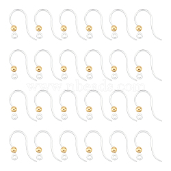 80Pcs Eco-Friendly Plastic Earring Hooks, French Hooks with Real 18K Gold Plated 304 Stainless Steel Beads and Horizontal Loops, Real 18K Gold Plated, 15.5x8x0.7mm, Hole: 1.2mm, 24 Gauge, Pin: 0.5mm(STAS-UN0054-49)