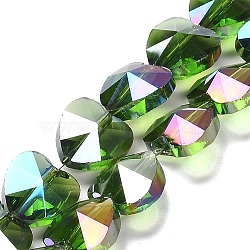 Electroplate Glass Beads Strands, Heart, Faceted, Lime Green, 10x10x6mm, Hole: 1.2mm, about 78~80pcs/strand, 28.82~28.94''(73.2~73.5cm)(EGLA-B004-01A-AB04)