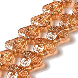 Transparent Electroplate Glass Beads Strands, Pearl Luster Plated, Skull Head, Dark Orange, 16x19x7mm, Hole: 1.2mm, about 40pcs/strand, 24.57 inch(62.4cm)(EGLA-F158-PL01)