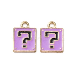 Alloy Enamel Charms, Square with Question Mark Charm, Golden, Plum, 12.5x9x1mm, Hole: 1.6mm, 10pcs/set(ENAM-Q001-08G-05)