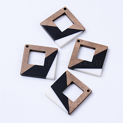 Resin & Walnut Wood Pendants, Rhombus, Creamy White, 37x37x3mm, Hole: 2mm(RESI-N025-006A-B01)