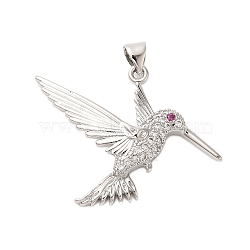 Brass Micro Pave Cubic Zirconia Pendants, Woodpecker, Platinum, 25.5x36x4.5mm, Hole: 4x3mm(KK-A228-04P)