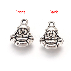 Alloy Pendants, Cadmium Free & Lead Free, Buddha, Antique Silver, 14x11x3.5mm, Hole: 1.5mm(X-PALLOY-22330-AS-RS)