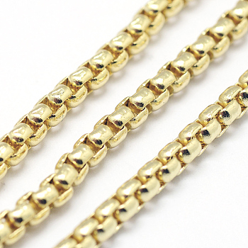 Brass Venetian Chains, Unwelded, Lead Free & Nickel Free & Cadmium Free, Real 18K Gold Plated, 2.5x2.5mm