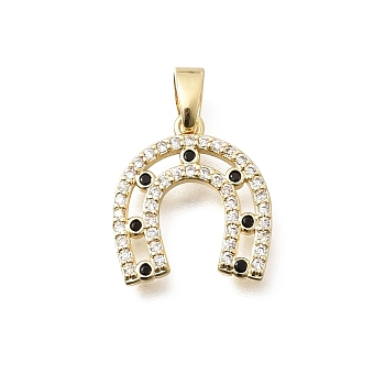 Brass Cubic Zirconia Charms, Horseshoe Charms, Long-Lasting Plated, Real 18K Gold Plated, 14x13x2mm, Hole: 5x3mm