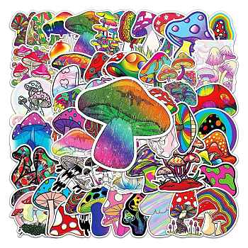 Rainbow Color Waterproof PVC Paper Sticker Labels, Self-adhesion, for Suitcase, Skateboard, Refrigerator, Helmet, Mobile Phone Shell, Mushroom, 55~85mm, 50pcs/set