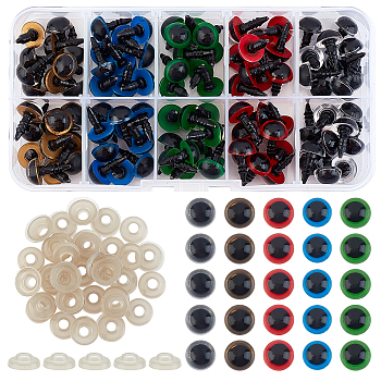 Resin Doll Eyes with Washers, Craft Safety Eyes, for Crochet Toy and Stuffed Animals, Round, Mixed Color, 16x10mm, Pin: 3mm, 100pcs/box