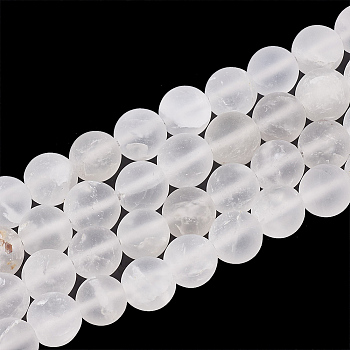 Natural Quartz Crystal Beads Strands, Frosted, Round, 6mm, Hole: 1mm, about 63pcs/strand, 15.5 inch