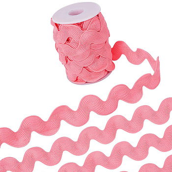 10 Yards Polyester Wavy Fringe Trim Ribbon, Wave Bending Lace Trim, for Clothes Sewing and Art Craft Decoration, Pink, 3/4~1-3/8 inch(20~34mm)