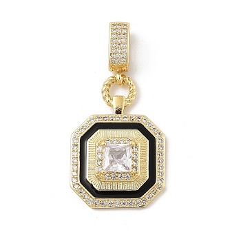 Brass Micro Pave Cubic Zirconia Pendants, with Enamel, Real 18K Gold Plated, 40x30x20.5mm, Hole: 8x5mm