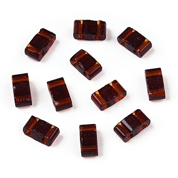 2-Hole Glass Seed Beads, Transparent Colours, Rectangle, Coconut Brown, 4.5~5.5x2x2~2.5mm, Hole: 0.5~0.8mm