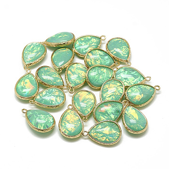 Resin Pendants, with Golden Tone Brass Findings, teardrop, Turquoise, 23x15x7mm, Hole: 1~2mm