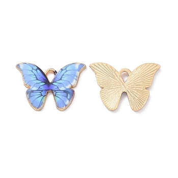 Alloy Enamel Pendants, Light Gold, Cadmium Free & Nickel Free & Lead Free, Butterfly Charm, Cornflower Blue, 15x21.5x1.5mm, Hole: 2x3mm