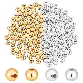 Elite 160Pcs 2 Colors Rack Plating Brass Beads, Long-Lasting Plated, Round, Mixed Color, 5x4mm, Hole: 1.5mm, 80pcs/color