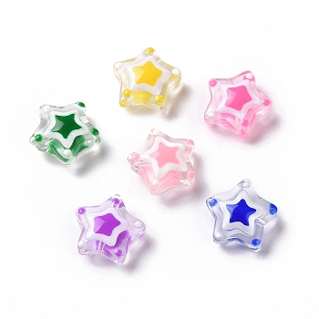 Handmade Lampwork Beads, Star, Mixed Color, 11~12.5x11~12.5x5.5~6mm, Hole: 1mm