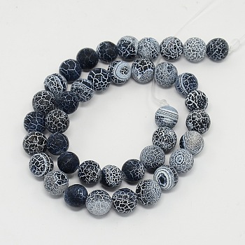 Gemstone Beads Strands, Natural Weathered Agate/Crackle Agate, Round, Grade A, Dyed, Black, 12mm, about 33pcs/strand, 16 inch