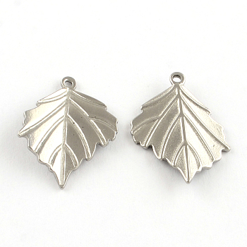 304 Stainless Steel Leaf Pendants, Stainless Steel Color, 23.5x18x1mm, Hole: 1mm