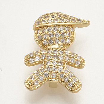 Brass Micro Pave Cubic Zirconia Slide Charms, Boy, Clear, Golden, 17x13.5x7mm, Hole: 12.5x2mm