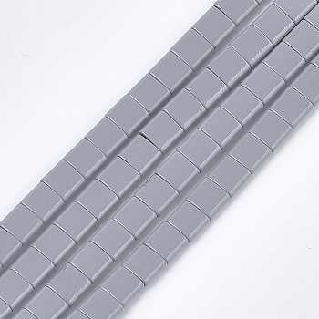 Spray Painted Non-magnetic Synthetic Hematite Multi-Strand Links, For Tile Elastic Bracelets Making, Square, Light Grey, 5x5x2mm, Hole: 0.6mm, about 81pcs/strand, 15.9 inch