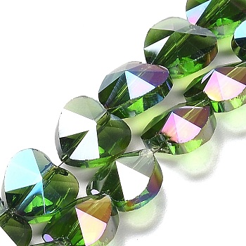 Electroplate Glass Beads Strands, Heart, Faceted, Lime Green, 10x10x6mm, Hole: 1.2mm, about 78~80pcs/strand, 28.82~28.94''(73.2~73.5cm)