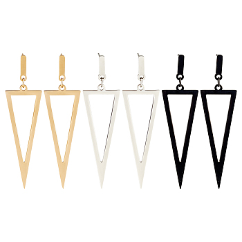 3 Pairs 3 Colors Alloy Hollow Out Triangle Dangle Stud Earrings for Women, Mixed Color, 66.5mm, Pin: 0.7mm, 1 Pair/color