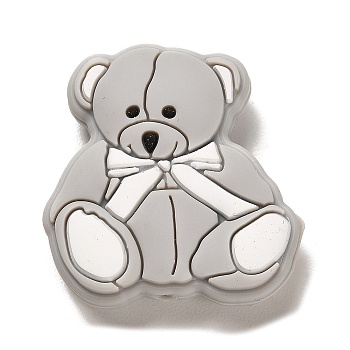 Bear Silicone Focal Beads, Silicone Teething Beads, Light Grey, 30x28.5x9.5mm, Hole: 2.5mm