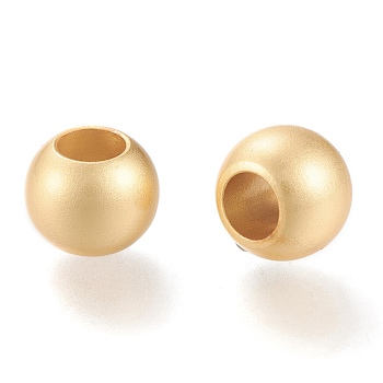 Matte Brass European Style Beads, Large Hole Beads, Long-Lasting Plated, Round, Real 18K Gold Plated, 10x7.5mm, Hole: 5mm