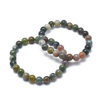 Natural Indian Agate Bead Stretch Bracelets, Round, 2 inch~2-3/8 inch(5~6cm), Bead: 5.8~6.8mm