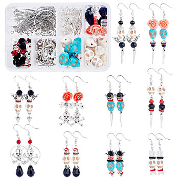 SUNNYCLUE DIY Halloween Theme Earring Making Kits, including Glass & Synthetical Turquoise & Resin Bead, Iron & Alloy Bead Cap, Alloy Charms & Link & Bead, Brass Ring & Earring Hook & Pin & Bead, Antique Silver & Platinum, 15x10mm, Hole: 1mm