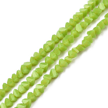 Opaque Solid Color Glass Beads Strands, Faceted Triangle, Yellow Green, 3x2x2mm, Hole: 0.8mm, about 150~152pcs/strand, 10.43 inch~11.42 inch(26.5~29cm)