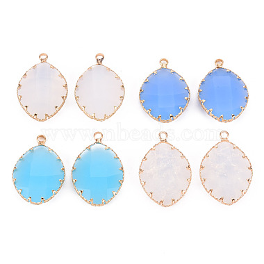 Golden Mixed Color Oval Brass+Glass Pendants
