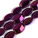Electroplate Glass Beads Strands, Oval, Purple Plated, 17x14x6~6.5mm, Hole: 0.9~1mm, about 36~37pcs/strand, 23.82~24.80 inch(60.5~63cm)(X-EGLA-Q134-02A-A04)