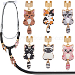 6Pcs 6 Colors Alloy Enamel Stethoscope Pendant Decorations, Cat Shape, with 304 Stainless Steel Findings, Mixed Color, 47mm, 1pc/color(HJEW-SP0001-38)